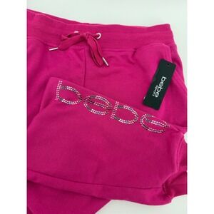 Bebe Sport Womens Festival Fuschia Rhinestone Logo Jogger Sweatpants‎ Medium